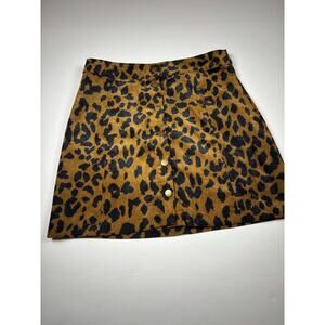 Akaiv Leopard Print Corduroy Button Front‎ Mini Skirt Brown Black Small